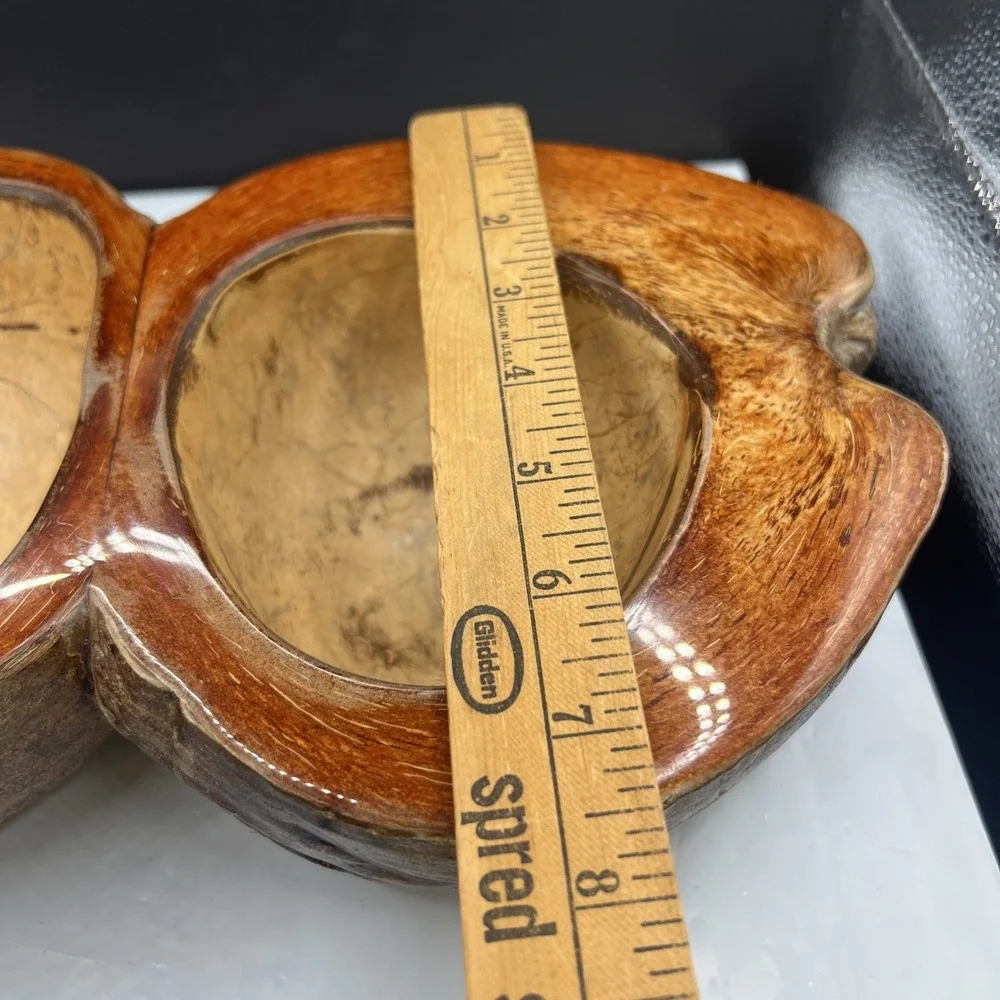 Vintage Lampadas Handcrafted Joined Twin Coconut Shell Bowl Made In Philippines